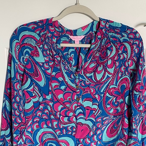 Lilly Pulitzer Elsa Silk Blue/Pink Reel Me Resort Top 35524 - Picture 3 of 13